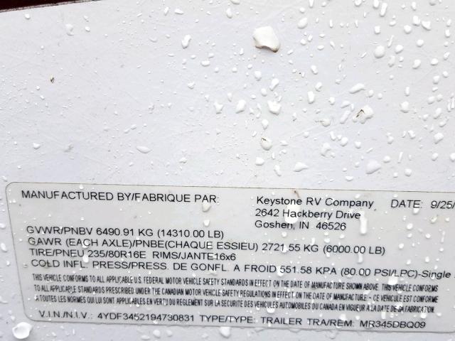 4YDF3452194730831 - 2009 KEYSTONE MONTANA WHITE photo 10