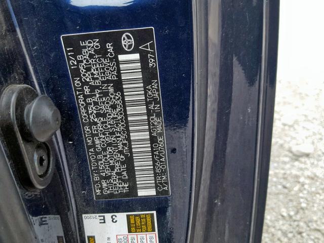 JTKJF5C70C3035836 - 2012 TOYOTA SCION TC ლურჯი ფოტო 10