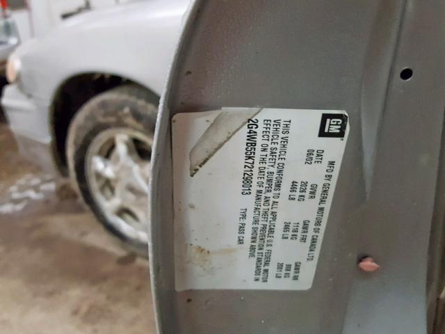 2G4WB55K721298013 - 2002 BUICK REGAL LS SILVER photo 10