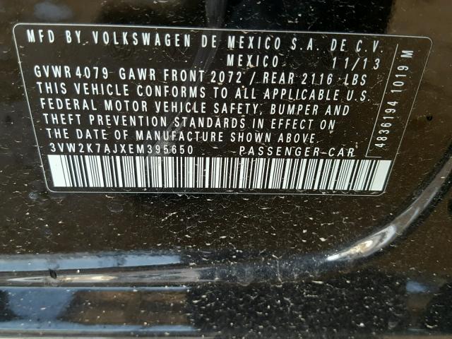 3VW2K7AJXEM395650 - 2014 VOLKSWAGEN JETTA BASE Սև լուսանկար 10