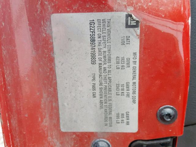 1G2ZF58B974199839 - 2007 PONTIAC G6 VALUE L RED photo 10