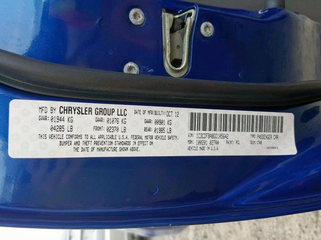 1C3CDFBA8DD105642 - 2013 DODGE DART SXT BLUE photo 10