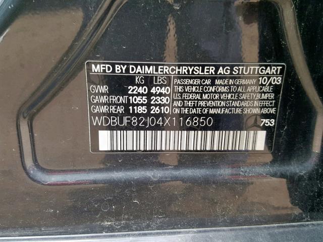 WDBUF82J04X116850 - 2004 MERCEDES-BENZ E 320 4MAT GRAY photo 10