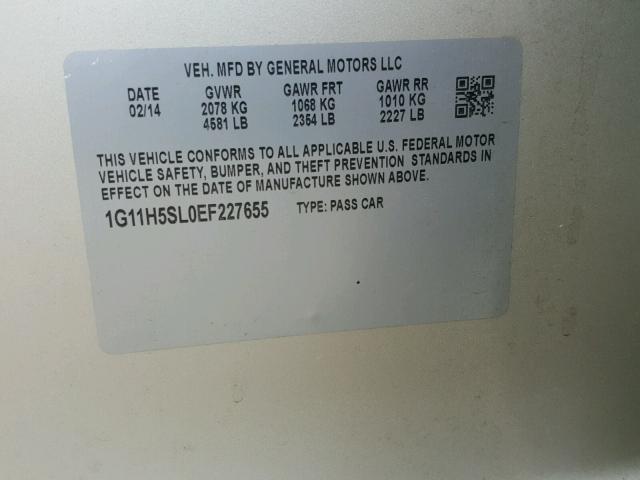 1G11H5SL0EF227655 - 2014 CHEVROLET MALIBU LTZ ოქროსფერი ფოტო 10