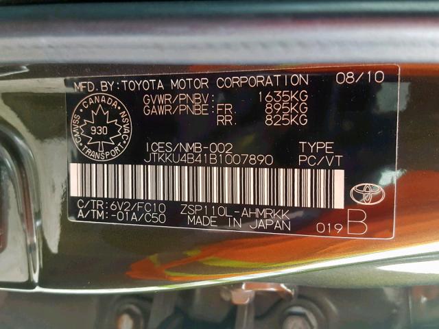 JTKKU4B41B1007890 - 2011 TOYOTA SCION XD GREEN photo 10