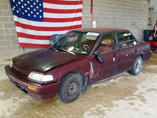 1HGED3640KA109157 - 1989 HONDA CIVIC DX MAROON photo 2