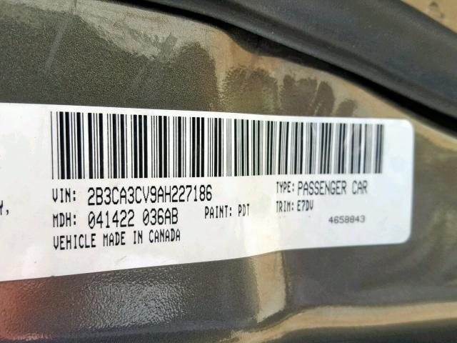 2B3CA3CV9AH227186 - 2010 DODGE CHARGER SX GRAY photo 10