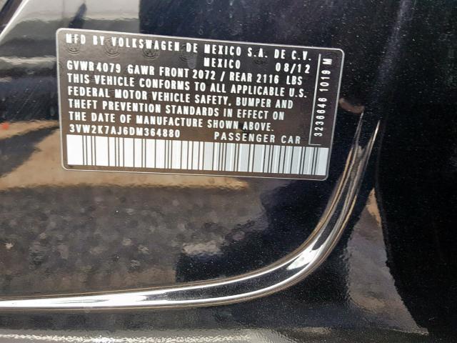 3VW2K7AJ6DM364880 - 2013 VOLKSWAGEN JETTA BASE 黑色 照片 10