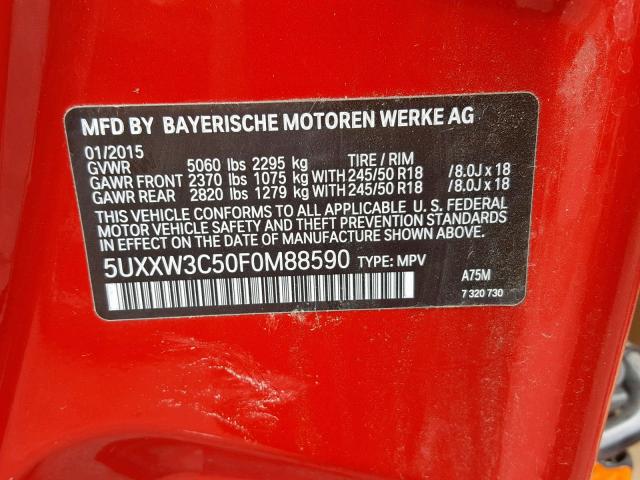 5UXXW3C50F0M88590 - 2015 BMW X4 XDRIVE2 RED photo 10