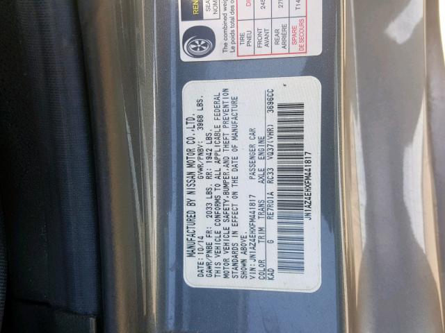 JN1AZ4EHXFM441817 - 2015 NISSAN 370Z BASE GRAY photo 10