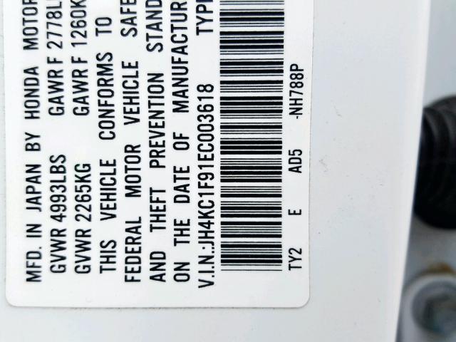 JH4KC1F91EC003618 - 2014 ACURA RLX ADVANC თეთრი ფოტო 10