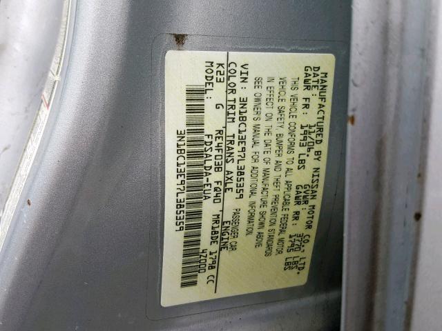 3N1BC13E97L385359 - 2007 NISSAN VERSA S SILVER photo 10