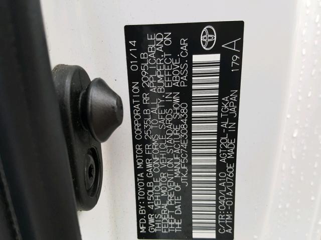 JTKJF5C74E3084380 - 2014 TOYOTA SCION TC თეთრი ფოტო 10