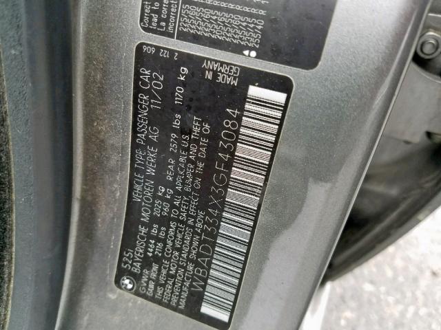 WBADT334X3GF43084 - 2003 BMW 525 I GRAY photo 10