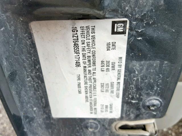 1G1ZT64855F171406 - 2005 CHEVROLET MALIBU MAX 灰色 照片 10