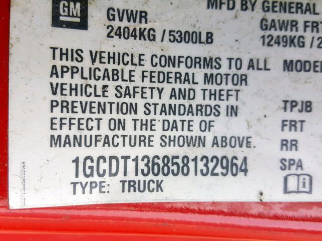 1GCDT136858132964 - 2005 CHEVROLET COLORADO RED photo 10