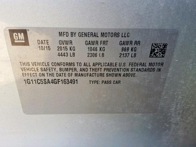 1G11C5SA4GF163491 - 2016 CHEVROLET MALIBU LIM 银色 照片 10