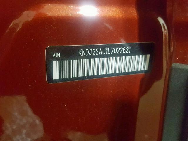 KNDJ23AU1L7022621 - 2020 KIA SOUL LX ORANGE photo 10