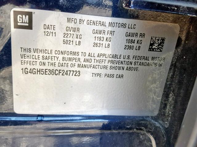 1G4GH5E36CF247723 - 2012 BUICK LACROSSE P BLUE photo 10