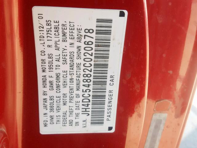 JH4DC54882C020678 - 2002 ACURA RSX RED photo 10