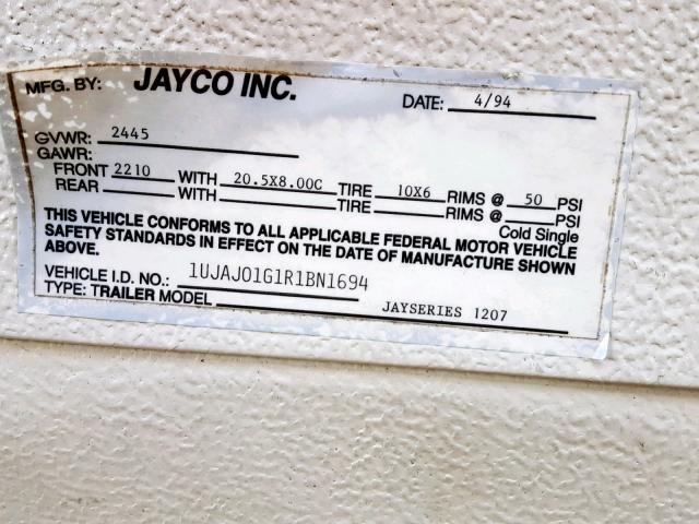 1UJAJ01G1R1BN1694 - 1994 JAYCO POPUP CMPR WHITE photo 10