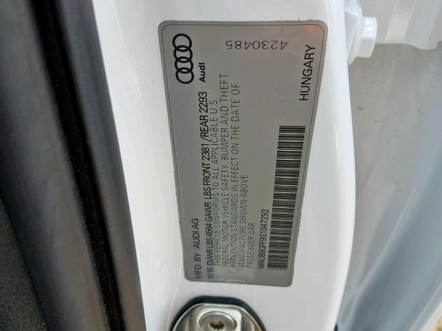 WAUB8GFF9G1047292 - 2016 AUDI A3 PREMIUM WHITE photo 10