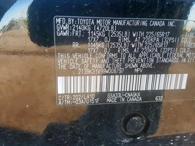 2T3BK31V99W008797 - 2009 TOYOTA RAV4 LIMIT GRAY photo 10