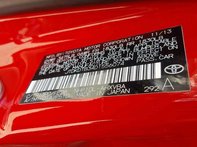 JTDKDTB34D1556074 - 2013 TOYOTA PRIUS C RED photo 10