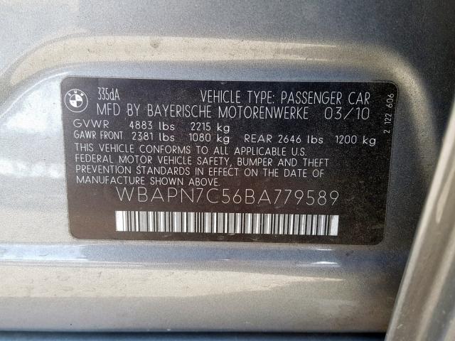 WBAPN7C56BA779589 - 2011 BMW 335 D SILVER photo 10