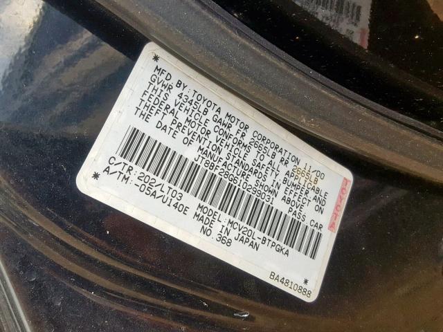 JT8BF28G610299031 - 2001 LEXUS ES 300 BLACK photo 10