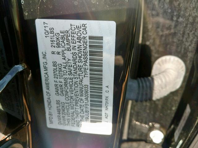 19UUB1F51JA009033 - 2018 ACURA TLX TECH BLACK photo 10