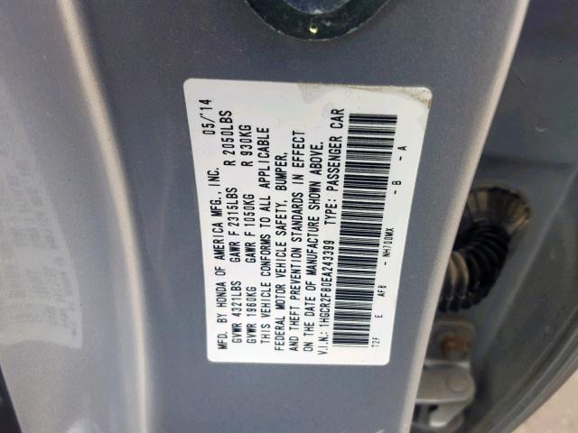 1HGCR2F80EA243399 - 2014 HONDA ACCORD EXL SILVER photo 10