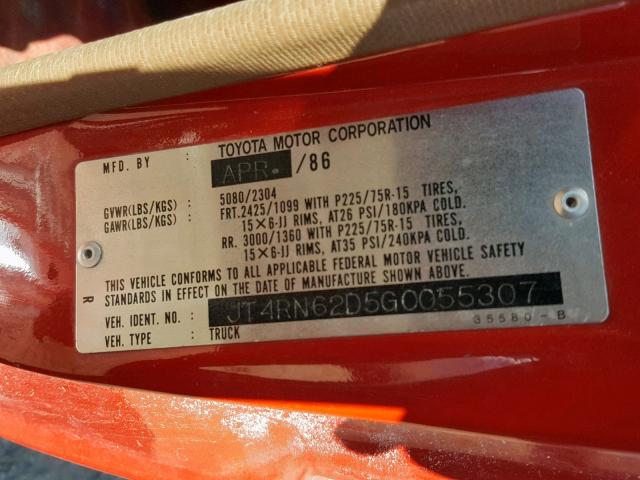 JT4RN62D5G0055307 - 1986 TOYOTA 4RUNNER RN RED photo 10