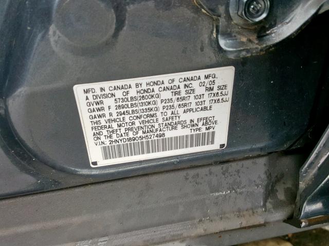 2HNYD18905H527498 - 2005 ACURA MDX TOURIN GRAY photo 10