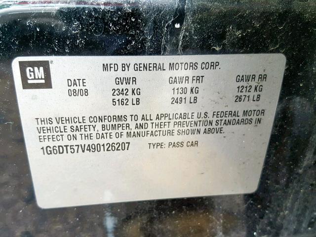 1G6DT57V490126207 - 2009 CADILLAC CTS HI FEA BLACK photo 10