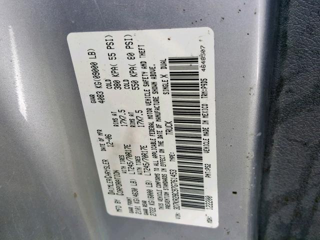 3D7KR28C97G761453 - 2007 DODGE RAM 2500 S ვერცხლისფერი ფოტო 10