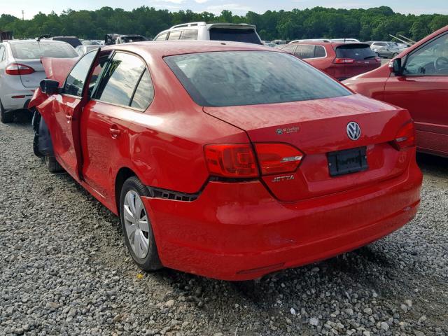 3VW2K7AJ9CM395636 - 2012 VOLKSWAGEN JETTA BASE RED photo 3
