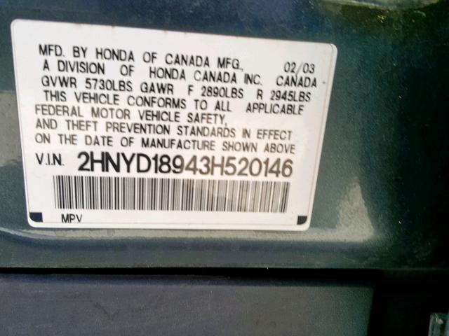 2HNYD18943H520146 - 2003 ACURA MDX TOURIN SILVER photo 10