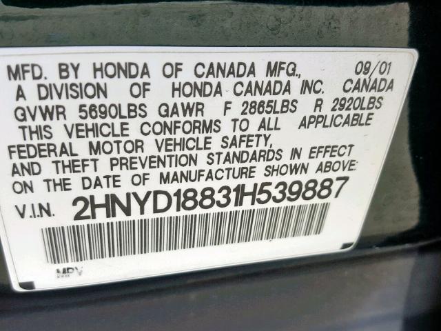 2HNYD18831H539887 - 2001 ACURA MDX TOURIN GREEN photo 10