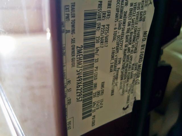 2MEHM75V49X622957 - 2009 MERCURY GRAND MARQ BURGUNDY photo 10