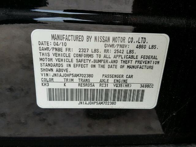 JN1AJ0HP5AM702380 - 2010 INFINITI EX35 BASE BLACK photo 10