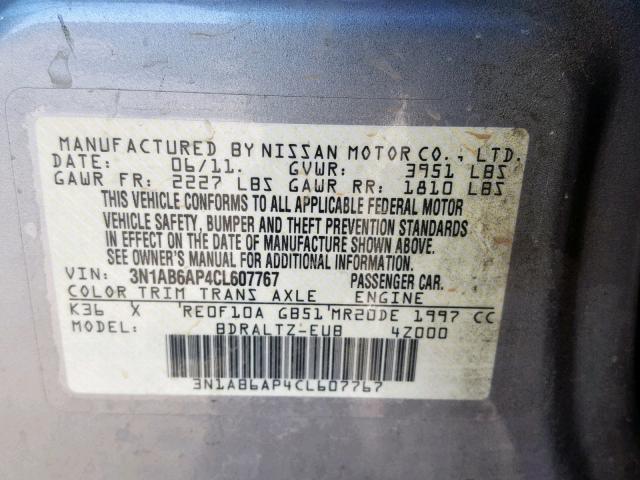 3N1AB6AP4CL607767 - 2012 NISSAN SENTRA 2.0 GRAY photo 10