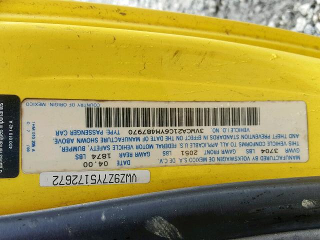 3VWCA21C6YM487970 - 2000 VOLKSWAGEN NEW BEETLE Gelb Foto 10