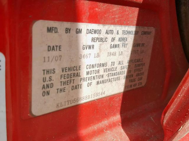 KL1TD56688B159544 - 2008 CHEVROLET AVEO BASE Qırmızı foto 10