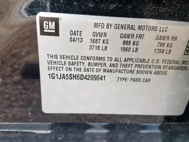 1G1JA5SH6D4209641 - 2013 CHEVROLET SONIC LS BLACK photo 10