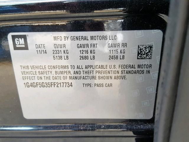 1G4GF5G35FF217734 - 2015 BUICK LACROSSE P BLACK photo 10