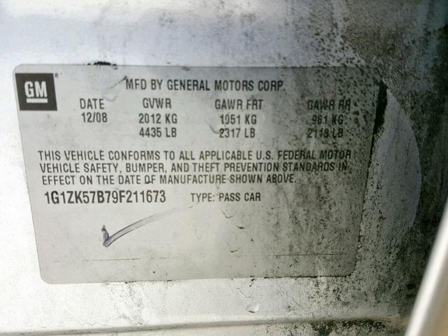 1G1ZK57B79F211673 - 2009 CHEVROLET MALIBU LTZ ვერცხლისფერი ფოტო 10