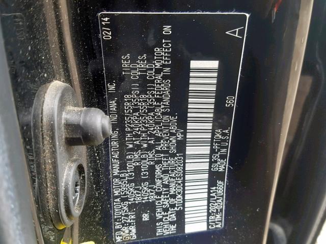 5TDDK3DC4ES082031 - 2014 TOYOTA SIENNA XLE BLACK photo 10