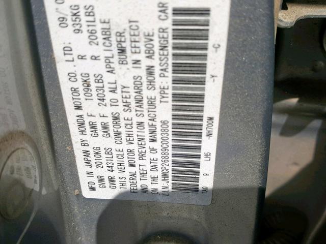 JHMCP26889C003806 - 2009 HONDA ACCORD EXL SILVER photo 10