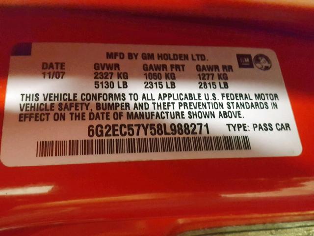 6G2EC57Y58L988271 - 2008 PONTIAC G8 GT RED photo 10